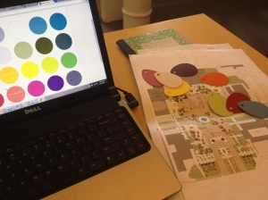 Picking out a color scheme for the Fermob chairs which will appear in Balboa Park. 