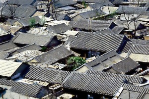 Old Beijing Hutongs by Jiri Tondl. This view of the rooftops of a hutong neighborhood should give an idea of how narrow the alleyways between are!